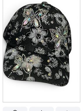 True Love Baseball Cap Women’s Black Floral Lace Butterfly Embellished